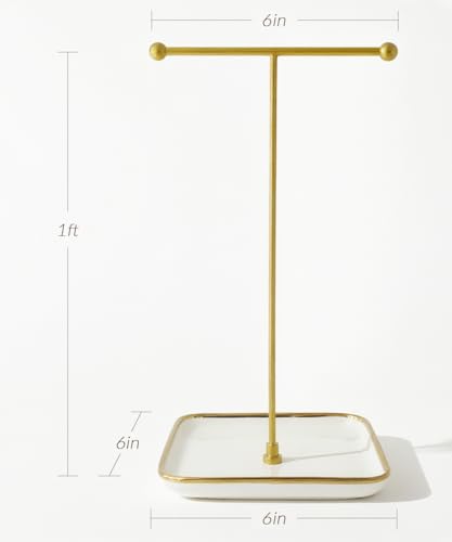 VROOMIUM Necklace Holder- Ceramic Base 1ft Height Jewelry Organizer Stand, Aesthetic Jewelry Hanger Display for Necklaces, Bracelets, Rings, Exhibidor de Collares-Classic White - color: Sq. Lux White