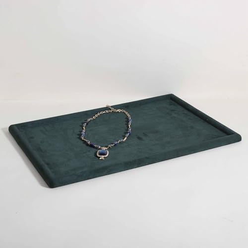 Rectangle Jewelry storage organizer plate, Velvet Jewerly display tray, Empty showcase tray for Necklace Bracelet Ring Earring【Green-Large, 17.7 x 11.8 in 】 - color: Green, size: 17.7 x 11.8 in