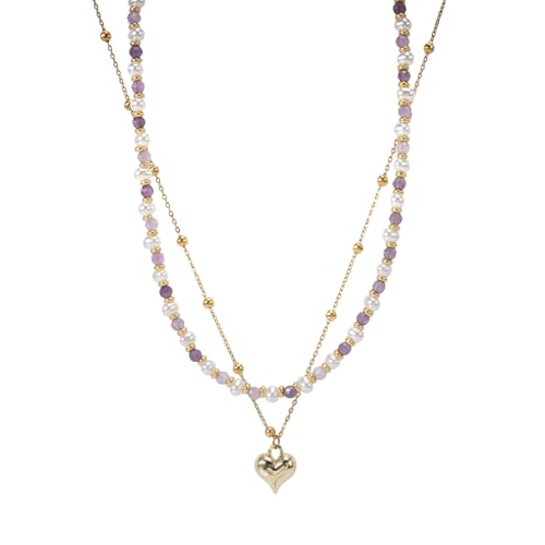Colorful Gold Stack Seed Beaded Choker Necklace Set for Women,Handmade Boho Fashion Christian Cross Heart Freshwater pearl Jewelry,Valentine's Summer Holiday Beach Friendship Gift - color: Gold Heart