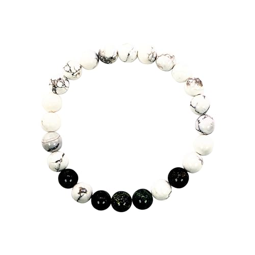 Black Obisidian Bracelets for Men 8" Inch Full Stretch Healing Crystal Bracelet, Beaded Charm Bracelet for Men Gifts Fathers Day Anniversary Birthday Gifts for Him - color: White Howlite & Jasper Bracelets