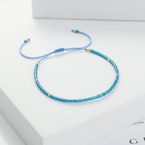 KELITCH Adjustable turquoise bead bracelet single color knitting friendship bracelet fashion jewelry daily wear gift (28 color selection) - color: Blue 04Z