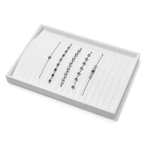 White PU Leather Jewelry Display Tray for Long Chain Pendant Necklace Organizer Display Showcase Jewelry Storage Tray - size: 18 Slot