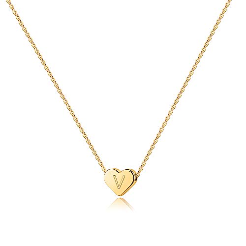 Turandoss Mothers Day Gifts for Mom Wife - Dainty 14K Gold Plated Heart Initial A-Z Pendant Letter Heart Necklace Birthday Mothers Day Gifts for Women Girls - style: V