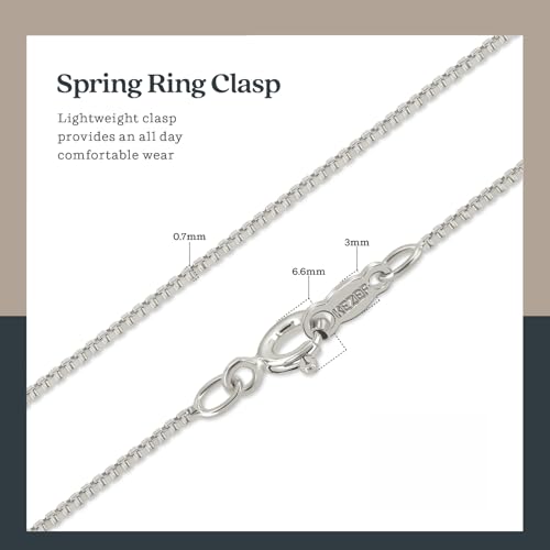 KEZEF 925 Sterling Silver Box Chain Necklace for Women & Men, 0.7mm Thin Chain Necklace, Available in Sterling Silver, Gold Plated & Rose Gold Plated Finishes, Made in Italy - color: Sterling Silver, size: 22 Inch