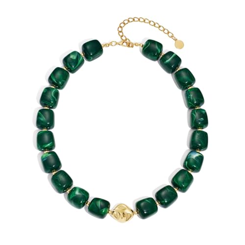 Colorful Chunky Necklaces for Women Multicolored Large Square Acrylic Beads Necklace Trendy Bold Statement Beaded Necklace Summer Vacation Choker Jewelry - color: Green