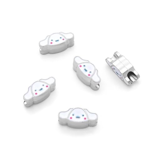 40pcs Cute Dog Puppy White Enamel Large Hole Animal Loose Beads (4.5mm Hole) Antique Silver for Earrings Bracelet Necklace Anklet Jewelry Making MEC-A11 - size: Dog (Enamel)
