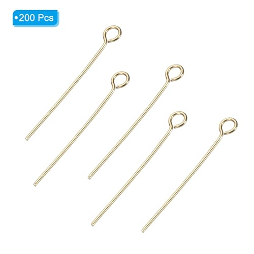 PATIKIL 200Pcs 304 Stainless Steel Jewelry Eye Pins 24mm 22 Gauge Gold Open Eye Pins for Jewelry Making DIY Craft Necklaces Bracelets Earrings - color: Gold, size: 24mm