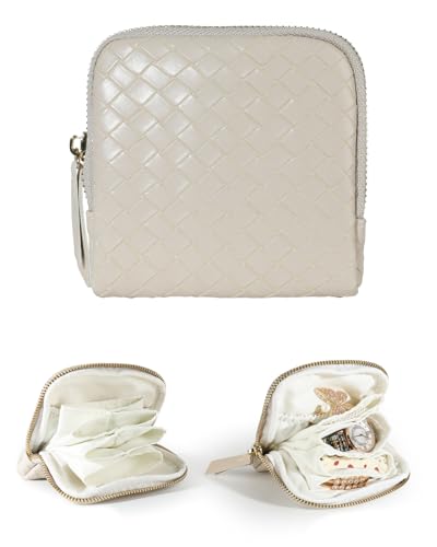 COOLYOUTH Travel Jewelry Case Organizer for Women Portable Jewelry Box with Small Pouches Mini Jewelry Bag for Rings, Bracelets, & Bangles with Smooth Metal Zipper (White Chocolate) - color: White Chocolate