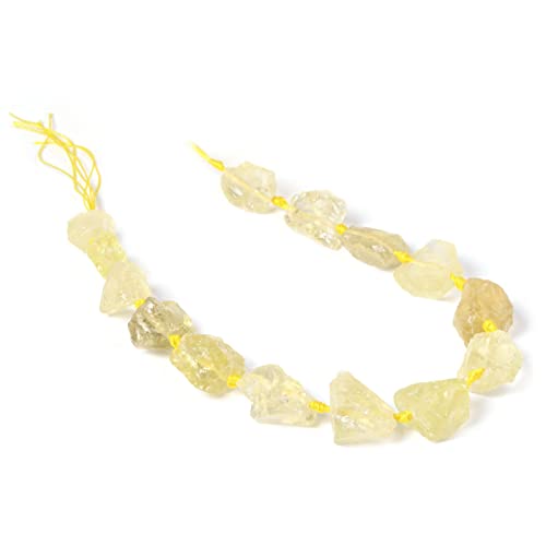 Natural Lemon Quartz Crystal Nugget Raw Graduated Beads Strand 2mm Hole Drilled - color: Lemon Quartz