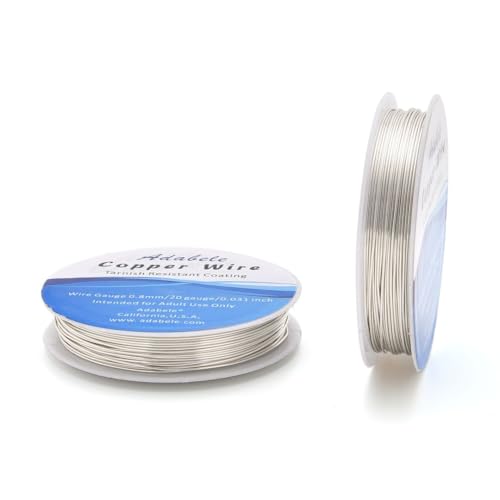 Adabele 65 Feet Premium Tarnish Resistant Round Jewelry Wire Copper Beading Wire Spool Bulk (0.8mm/20 Gauge) Sterling Silver Plated for DIY Craft Jewelry Making BF285-8 - color: Silver, size: 0.8mm (20 Gauge) wire - 1 Roll