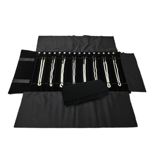 Portable Jewelry Roll Untangled Secure Necklace Travel Storage Bag Displays Holder 16 Chain (Black Diamond) - color: Black Diamond