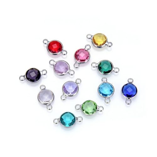 1 Set Adabele Grade A Mixed Birthstone Connector Links 6mm Small Crystal Bead Sterling Silver Plated (12pcs) for DIY Craft Jewelry Making CCP26 - color: Silver, size: 6mm (0.24") -12pcs
