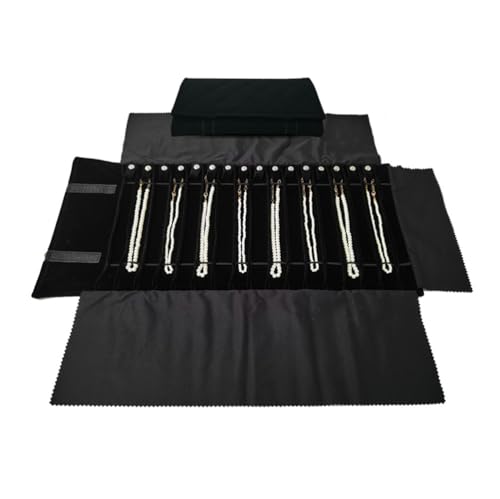 Portable Jewelry Roll Untangled Secure Necklace Travel Storage Bag Displays Holder 16 Chain (Black Diamond) - color: Black Diamond