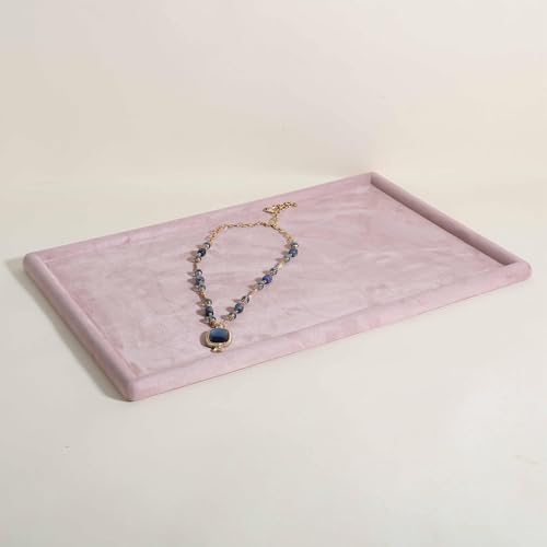 Rectangle Jewelry storage organizer plate, Velvet Jewerly display tray, Empty showcase tray for Necklace Bracelet Ring Earring【Pink-Large, 17.7 x 11.8 in 】 - color: Pink, size: 17.7 x 11.8 in