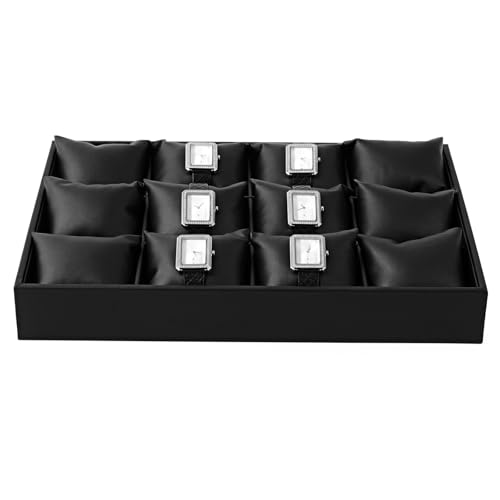 Oirlv Black Premium Leather 12 Grid Jewelry Insert Watch Tray With Removable Pillow Bracelet Bangle Storage Organizer Tray - style: P01709