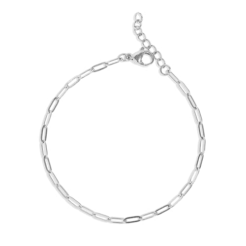Destin Jewelry Paperclip Chain Necklace for Women, Waterproof 18K Gold Plated Stainless Steel, Hypoallergenic, Adjustable Layering Chain, Tarnish-Resistant, 2.5–6.5mm - color: Stainless Steel, size: 7", style: 2.5 MM