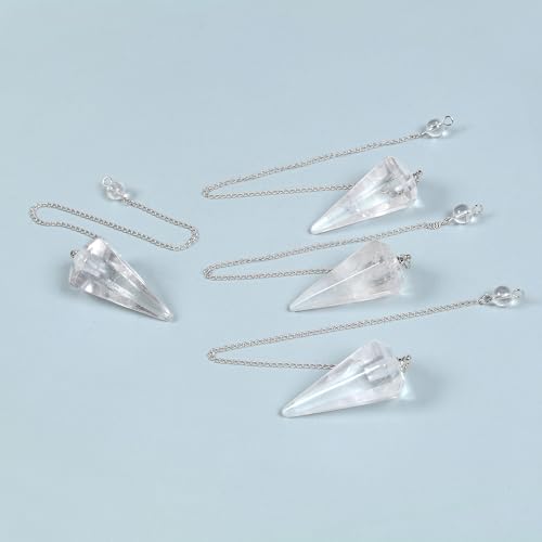 Justinstones Natural Clear Quartz Gemstone Rock Crystal Hexagonal Pointed Reiki Chakra Pendant Pendulum - color: Clear Quartz