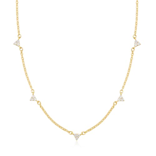 Mothers Day Gifts - Dainty Silver Gold Necklaces for Women Cute Station Choker Simulated Diamond Necklace Simple Layering CZ Necklace Trendy Jewelry Gifts - color: Gold, style: 5pcs Flower-Shaped CZ