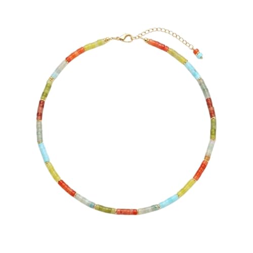 Handmade Natural Gemstone Beaded Necklace for Women, Cultured Freshwater Pearl Choker with Adjustable Extension Chain, Boho Healing Crystal Jewelry Collection - color: e Colorful