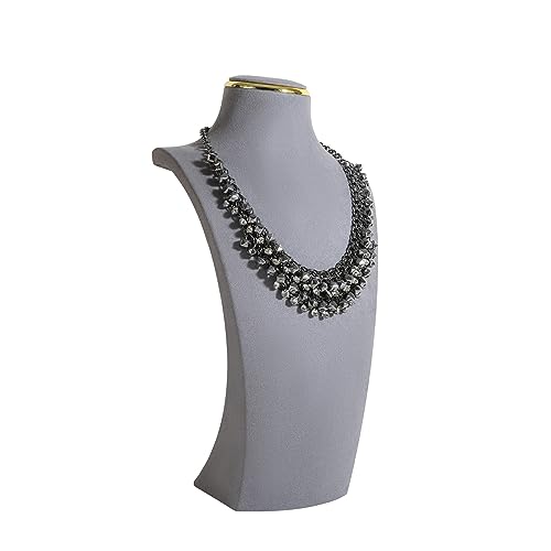 Grey necklace display stands for selling, Velvet necklace storage organizer, Necklace mannequin jewelry bust holder for boutique store【Grey-Large height 13 inch】 - color: Grey, size: Large