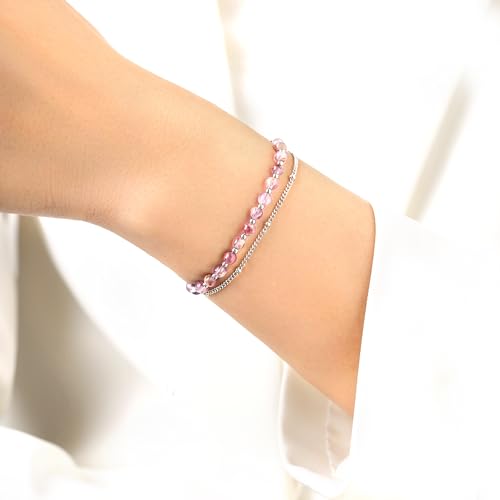 Peridot Stand Silver Gold Bracelets, Handmade Birthstone Stack Bracelet Crystal Gemstones Bead Chain Gift for Women, 8" - color: Silver-02-Amethyst