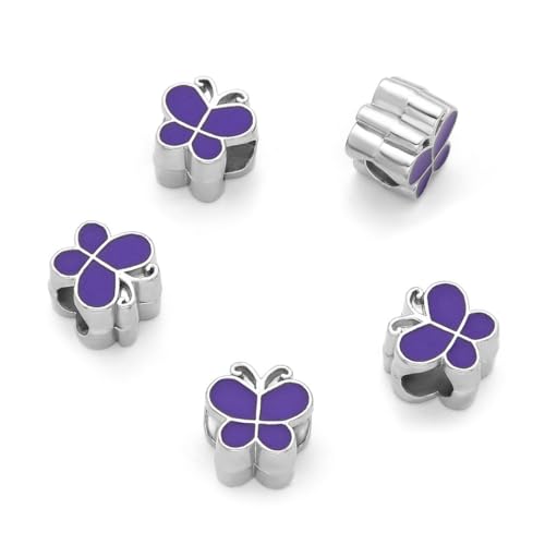 20pcs Purple Enamel Butterfly Symbol of Transformation Large Hole Animal Beads (Hole 4.5mm) Antique Silver for Earrings Bracelet Necklace Anklet Jewelry Making MEC-A12 - size: Butterfly (Enamel)