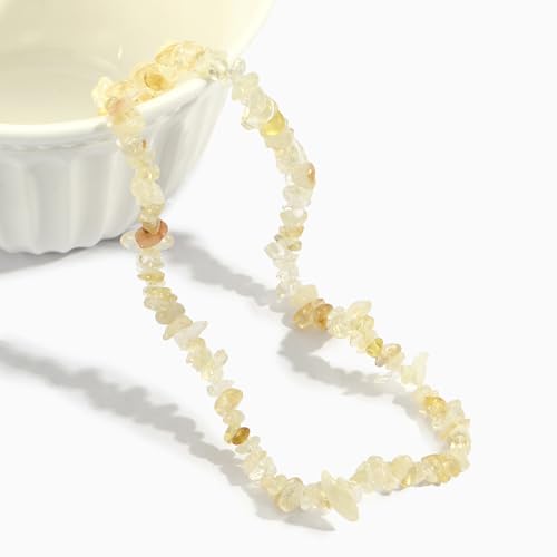 Raw Crystal Necklaces for Women 5-8mm Handmade Natural Stone Necklace Beaded Choker Necklace Healing Crystal Necklace Gemstone Necklace Raw Crystal Beaded Necklace for Her - style: Citrine