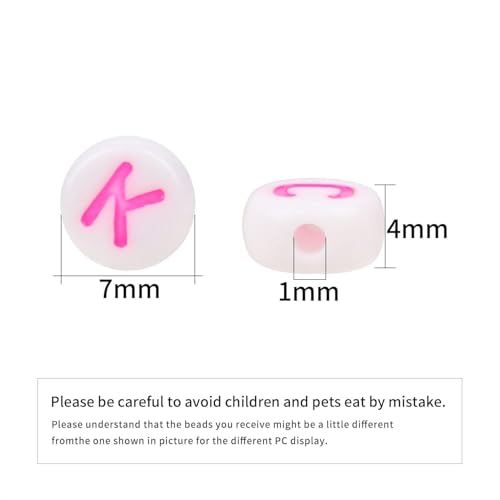 600pcs Acrylic Letter Beads Alphabet Pink Letters White Round Bead, 4x7mm, for Friendship Bracelets and Gifts Souvenir Jewelry Making - color: Pink Letter White Bead