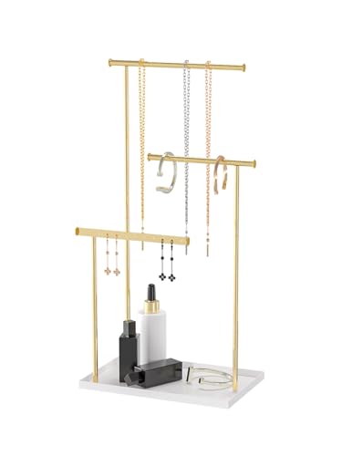 Metal Jewelry Holder Organizer Stand for Women,Jewelry Hanger for Necklaces, Earrings, Bracelets, Rings (Gold)