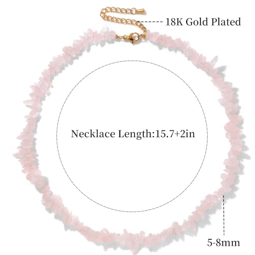 Raw Crystal Necklaces for Women 5-8mm Handmade Natural Stone Necklace Beaded Choker Necklace Healing Crystal Necklace Gemstone Necklace Raw Crystal Beaded Necklace for Her - style: Rose Quartz