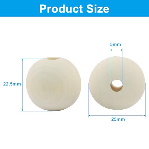50Pcs Natural Wood Beads, 25mm Small Round Wooden Balls, 1Inch Unfinished Wooden Beads for Crafts, DIY Jewelry, Dream Catchers - size: 25mm