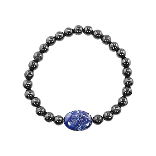 Black Obisidian Bracelets for Men 8" Inch Full Stretch Healing Crystal Bracelet, Beaded Charm Bracelet for Men Gifts Fathers Day Anniversary Birthday Gifts for Him - color: Black Obsidian & Lapis Lazuli Bracelets