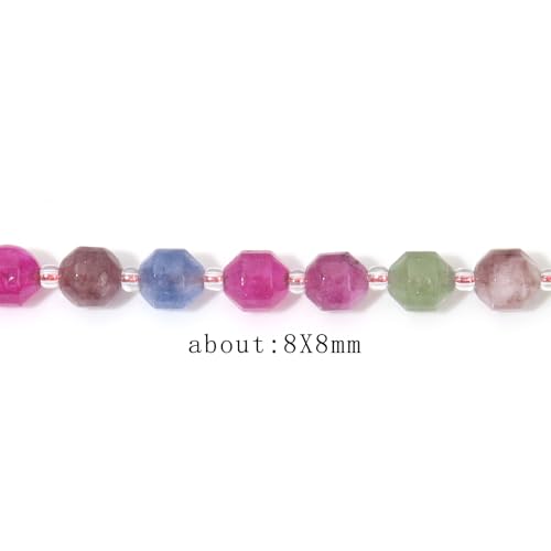 8mm Faceted Natural Tourmaline Stone Loose Round Semi Gemstone Beads for Bracelet Necklace Jewelry DIY Making - color: Tourmaline-1