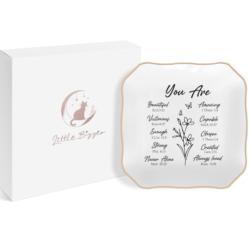 LITTLEBIGGER Christian Gifts – Bible Verses Jewelry Tray, Personalized Jewelry Dish, Spiritual and Religious Gifts for Women, Christian Faith-Based Gifts, Godmother Gift Ideas, Mothers Day Gifts - style: You Are-Wave Square