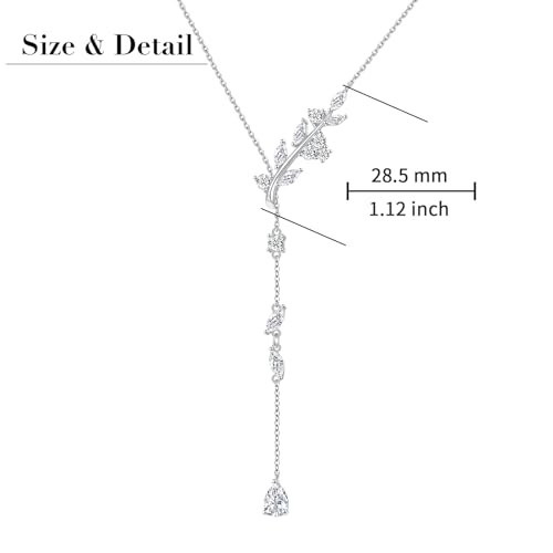 Long Necklace Sterling Silver Larait Bar Y Lariat Long Chain Drop Adjustable Necklace Gift for Her, 30" - style: Long Leaf Necklace