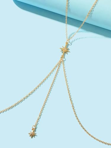 14K Gold Plated Body Chains for Women, Sexy Layered Belly Waist Chain Crossover Bikini Bra Chain, Summer Beach Rhinestone Body Jewelry - style: Gold Starlight