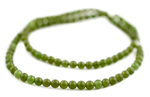 The Bead Chest Round Green Nephrite Jade Beads (4mm) - size: 4mm