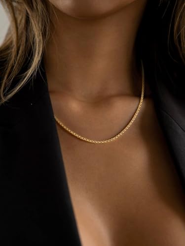 FaithHeart Stainless Steel Chains for Men, Silver/Black/14K Gold Plated Snake/Wheat/Box/Rope/Rolo Chain Necklace 16-30 Inches with Delicate Gift Box - color: 02. Spiga Chain-Gold, size: Length 24 Inches