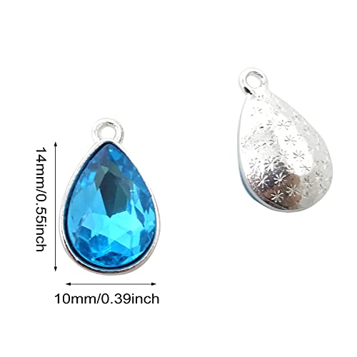 Honbay 20PCS 10x14mm Alloy Glass Crystal Waterdrops Teardrops Charms Pendant for Necklaces, Bracelets, Earrings, Jewelry Making and DIY Crafts - color: Light Blue
