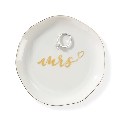 HOME SMILE Mrs Ring Dish, Engagement&Wedding Gifts for Women, Bridal Shower Present,Ceramic Jewelry Tray, 4.5" - style: Mrs