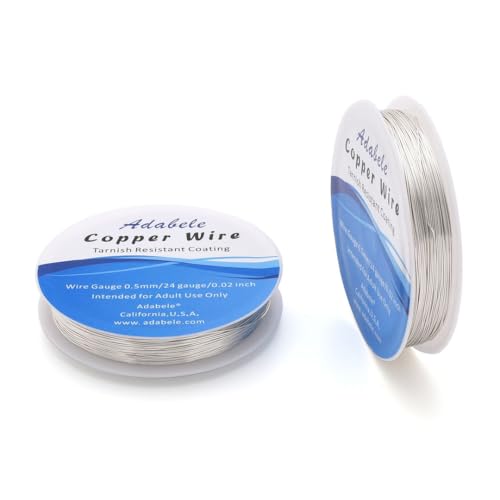 Adabele 147 Feet Premium Tarnish Resistant Round Jewelry Wire Copper Beading Wire Spool Bulk (0.5mm/24 Gauge) Sterling Silver Plated for DIY Craft Jewelry Making BF285-5 - color: Silver, size: 0.5mm (24 gauge) wire - 1 Roll
