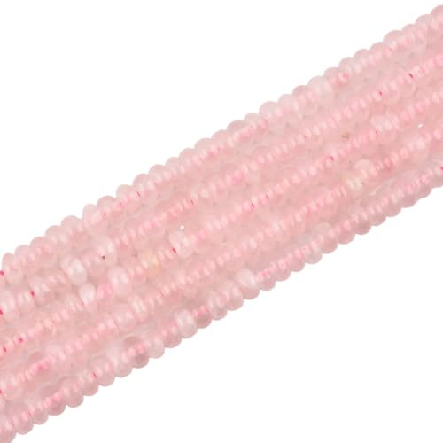 160pcs 4x2mm Natural Pink Rose Quartz Stone Disk Rondelle Spacer Semi Precious Gemstone Loose Beads for Jewelry Making 15 Inch - color: Pink Rose Quartz