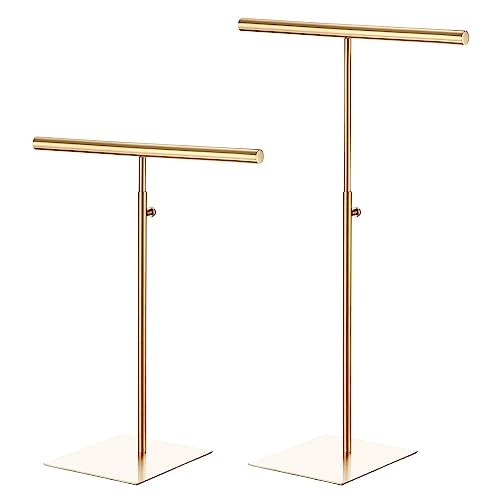 uxcell Necklace Display Stand 2 Pack Adjustable Height Jewelry Rack T Bar Tabletop Purse Holder for Home Boutique Store - Gold - color: Gold