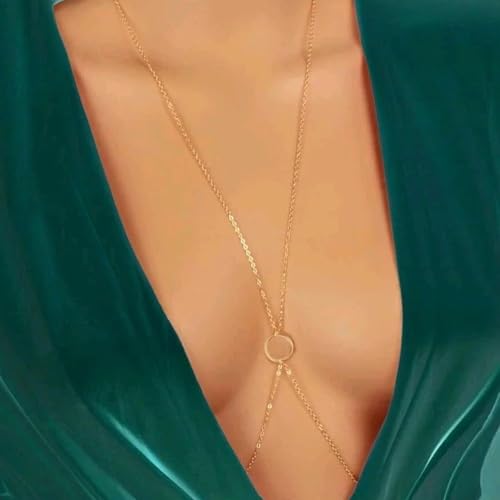 Body Chain,Body Jewelry for Women,Sexy Layered Chest Chain,Layered Adjustable Waist Jewelry for Beach Accessories,Gold Plated Waist Chains - color: Gold-F