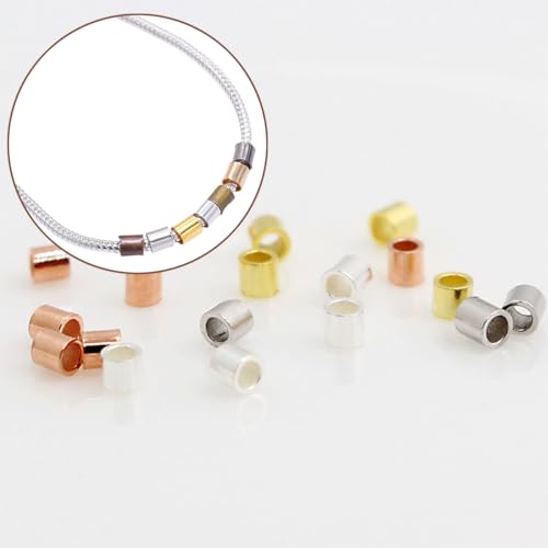 1400 Pieces Brass Tube Crimp Beads Wire Guardians Crimp Bead Knot Covers Bead Tips Knot Covers for DIY Bracelets Necklaces Jewelry Making Crafts Supplies(Rose Gold) - color: Rose Gold