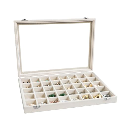 Wudygirl Large Jewelry Organizer Box with 40 Compartments Earring Holder Organizer Velvet Ring Display and Necklace Storage Tray Jewelry Box for Women (Beige Velvet) - style: Beige 40 Grid Tray