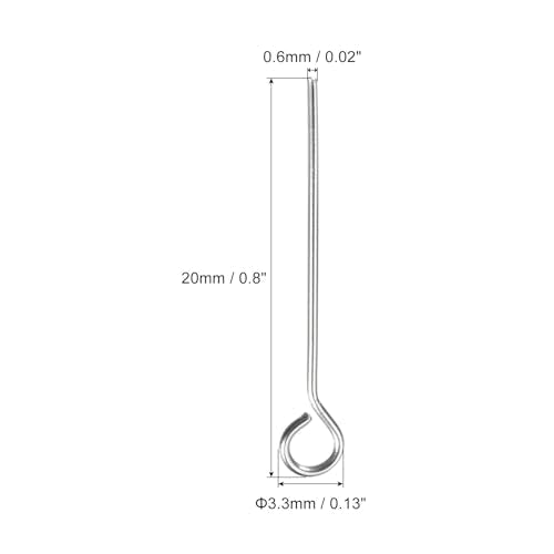 PATIKIL 200Pcs 304 Stainless Steel Jewelry Eye Pins 20mm 22 Gauge Silver Open Eye Pins for Jewelry Making DIY Craft Necklaces Bracelets Earrings - color: Silver, size: 20mm