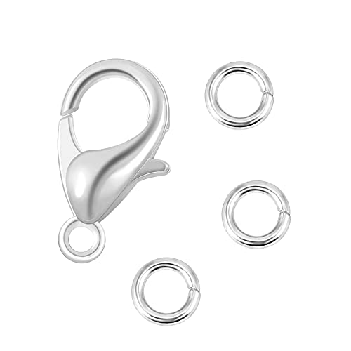 Lobster Clasps for Jewelry Making, 150pcs 9mm Lobster Claw Clasps with Open Jump Rings Necklace Bracelet Extender 14K Gold Claps for DIY Jewelry Repair(Silver) - color: Silver