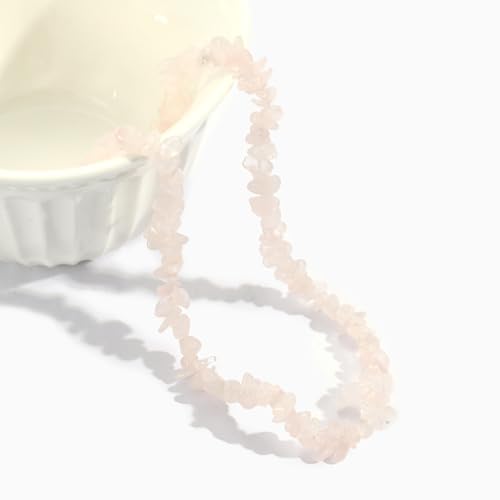 Raw Crystal Necklaces for Women 5-8mm Handmade Natural Stone Necklace Beaded Choker Necklace Healing Crystal Necklace Gemstone Necklace Raw Crystal Beaded Necklace for Her - style: Rose Quartz