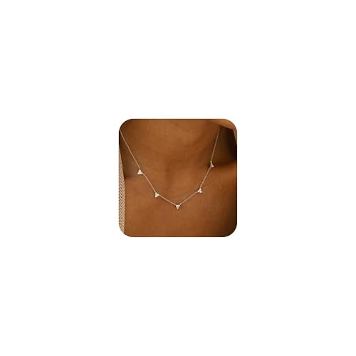 Mothers Day Gifts - Dainty Silver Gold Necklaces for Women Cute Station Choker Simulated Diamond Necklace Simple Layering CZ Necklace Trendy Jewelry Gifts - color: Silver, style: 5pcs Flower-Shaped CZ